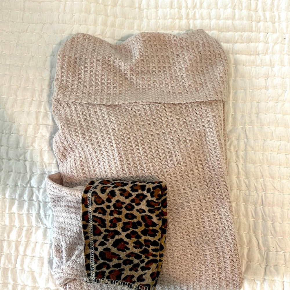 Umgee cowl neck top with leopard cuff detail